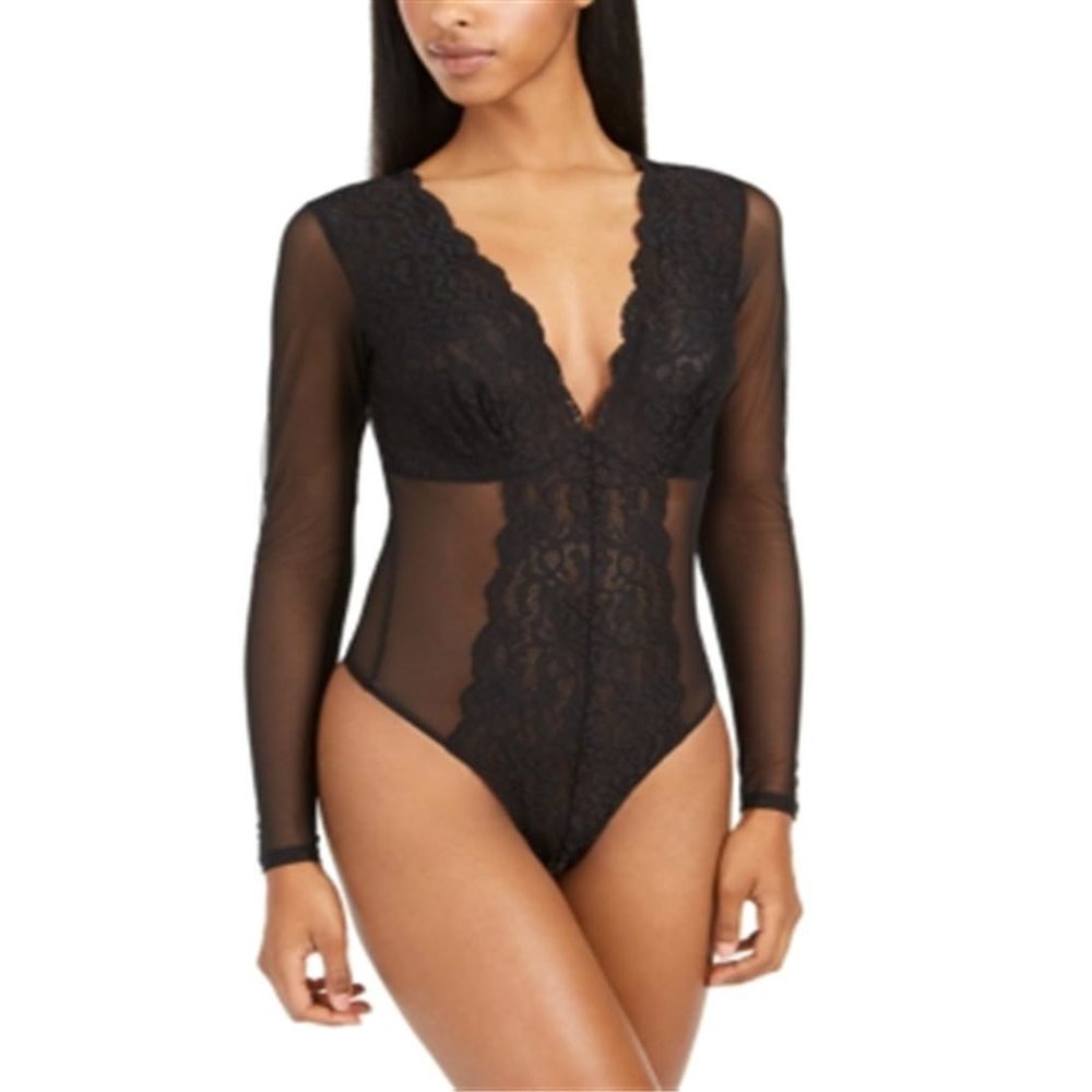 International Concepts INC Not So Basic Long Sleeve Lace Mesh Bodysuit M Medium - Picture 3 of 5